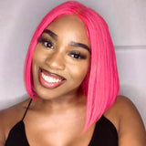 T Part Lace Wig Pink Stragiht Human Hair Bob Wigs