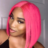 T Part Lace Wig Pink Stragiht Human Hair Bob Wigs