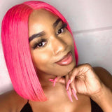 T Part Lace Wig Pink Stragiht Human Hair Bob Wigs