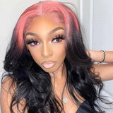 13x4 Lace Front Wigs Pink Roots on Black Hair Wig Human Hair150% Density