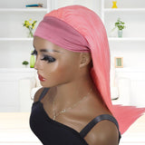 Pink Human Hair Wig With Headband Attache Straight Machine Made Wig