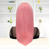 Pink Human Hair Wig With Headband Attache Straight Machine Made Wig