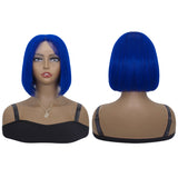 Lace Front Short Bob Wigs Straight Blue Human Hair Party Wig For Women