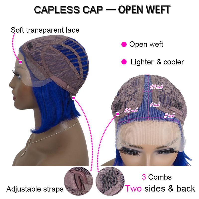 Lace Front Short Bob Wigs Straight Blue Human Hair Party Wig For Women