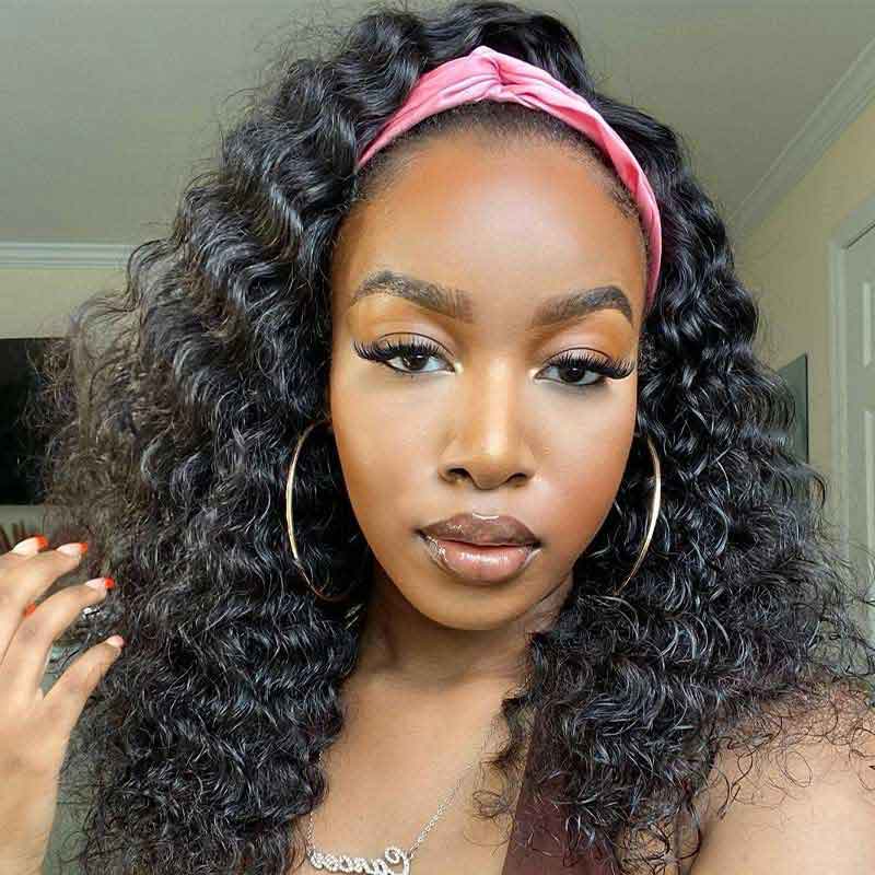 Jerry Curly Headband Wigs Human Hair Glueless Machine Made Wig For