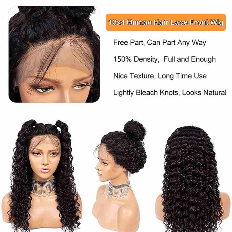 Deep Curly Human Hair Lace Front Wigs for Black Women 13x4 HD Lace Wig