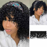 Papayahair Headband Wigs with Bangs Bob Curly Human Hair Wig for Black Girls
