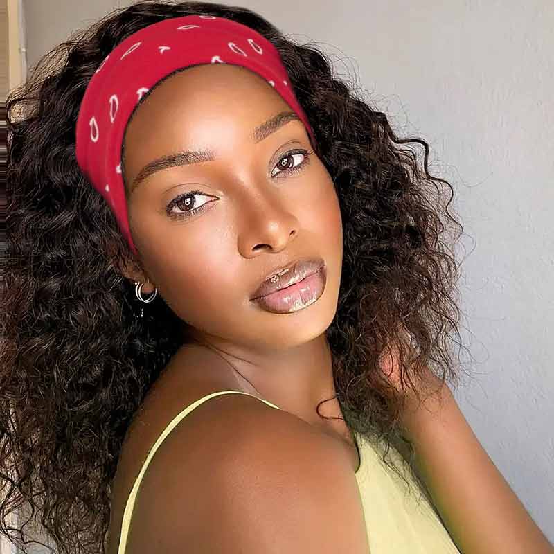 Headband Bob Wigs Brown Curly Human Hair Wear and Go Wig