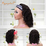 Bob Wavy Headband Wigs Human Hair None Lace Front Wig Brown 2#