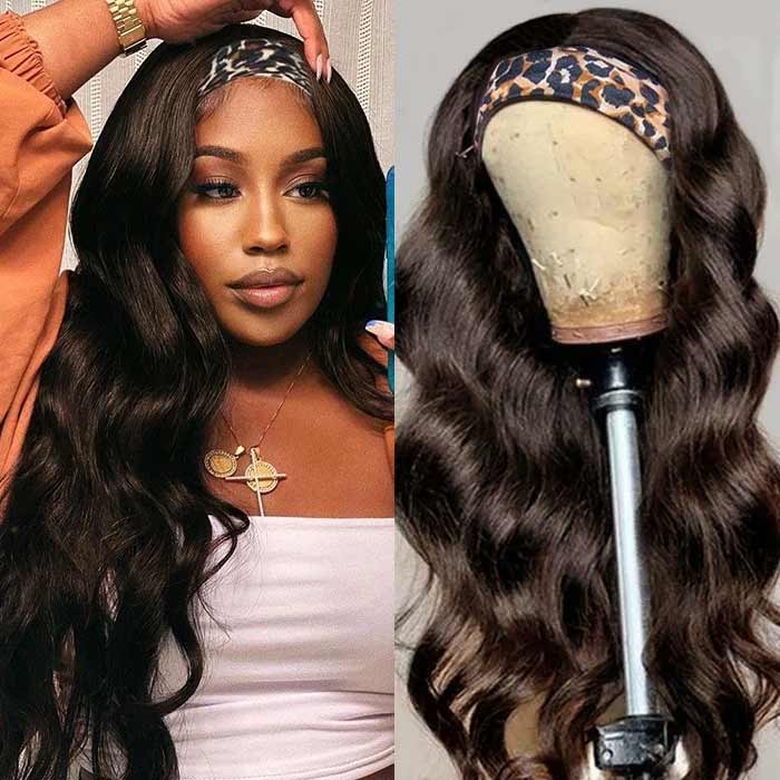 Papayahair Body Wave Headband Wigs Brown Color Machine Made Wig For Women