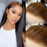 Ombre Human Hair Lace Frontal Wigs Brown on Black Hair Wig Straight Lace Wig
