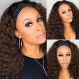 Deep Curly Wig with Headband None Lace Front Wigs Brown Colored 150% Density