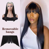 Headband Wig With Bang Human Hair Straight Wig Versatile Style for Black Women