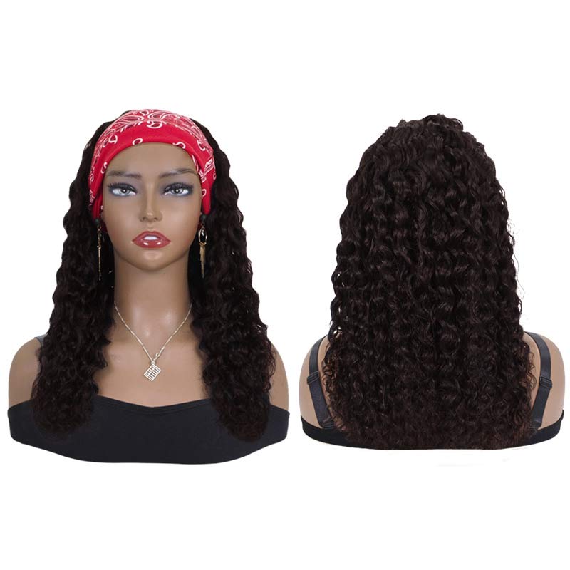 Headband Wigs Human Hair Water Wave Machine Made Wig Brown 02#