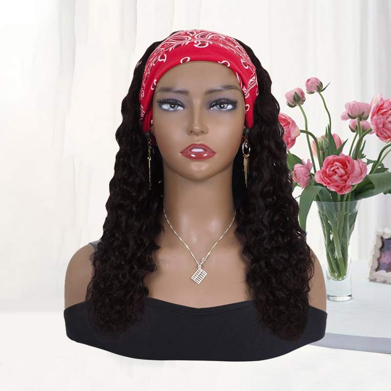Headband Wigs Human Hair Water Wave Machine Made Wig Brown 02#