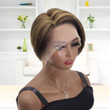 Pixie Cut Wigs Human Hair Lace Front T Part Wig Straight 4/27 Human Hair