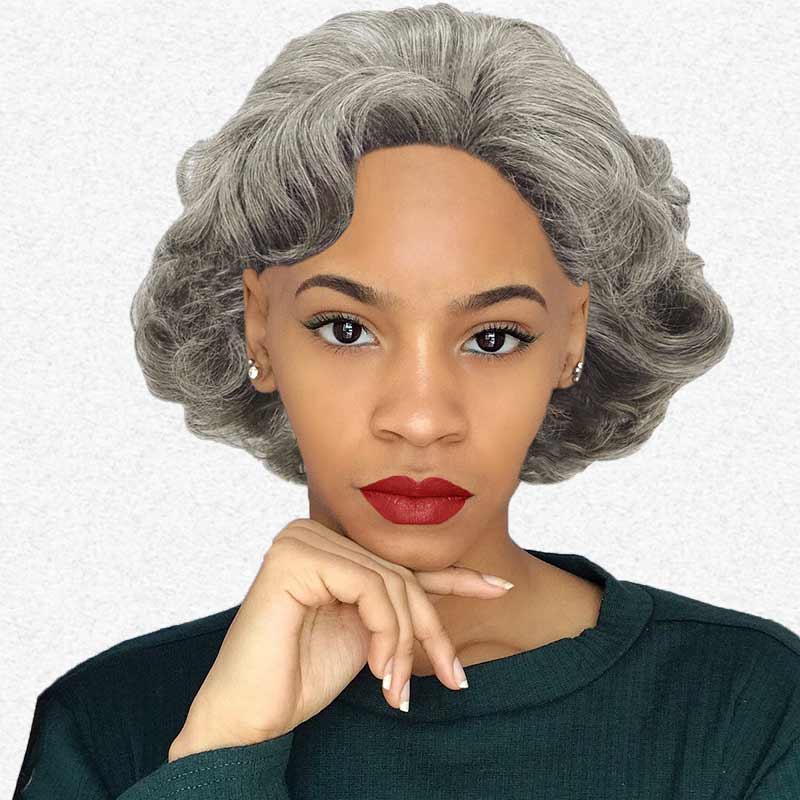 Salt and Pepper Pixie Wigs For Black Women Short Curly Human Hair Wigs for Older Women