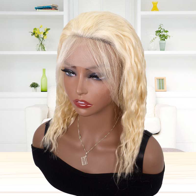 Short Bob Wigs Wavy Human Hair for Black Women 13x4 HD Glueless Blonde Wig