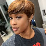 Short Pixie Wigs With Side Bangs Ombre Blonde Layered Colored Wig
