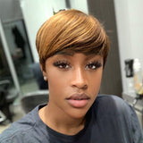 Short Pixie Wigs With Side Bangs Ombre Blonde Layered Colored Wig