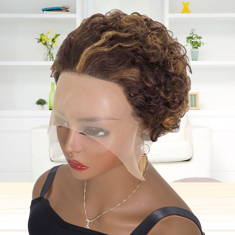 Short Lace Front Pixie Cut Wigs Bob Human Hair Highlight Lace Frontal Wig