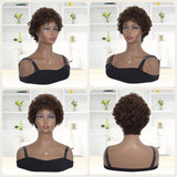 Short Pixie Cut Luxury Human Hair Bob Wigs Fluffy Curls Dark Brown Color