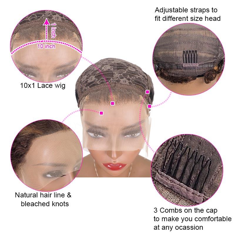 Short Lace Front Pixie Cut Wigs Bob Human Hair Highlight Lace Frontal Wig