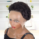 Bob Cut Wig Short Curly Human Hair Slick Back Lace Front Wig for Women