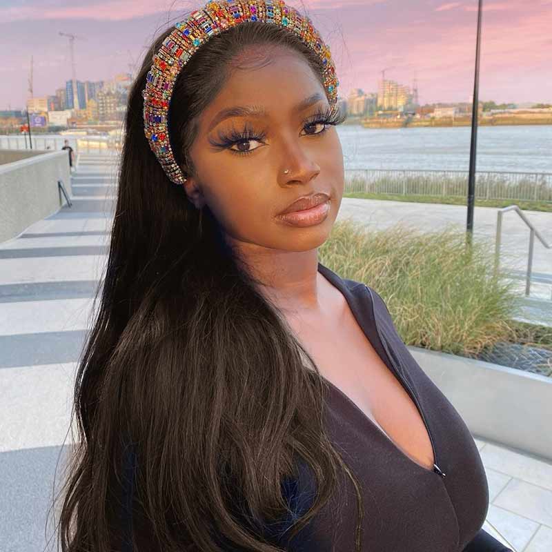 Straight Headband Wigs Human Hair Glueless Wig None Lace Front For Black Women