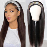 Straight Human Hair Headband Wigs for Women Easy to Wear Brown Wig