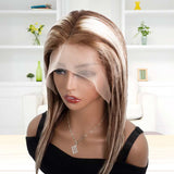 Straight Human Hair Lace Front Wigs Highlight Brown to Grey Brazilian Virgin Hair Pre Plucked