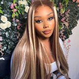 Straight Human Hair Lace Front Wigs Highlight Brown to Grey Brazilian Virgin Hair Pre Plucked