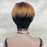 Short Pixie Wigs With Side Bangs Ombre Blonde Layered Colored Wig