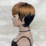 Short Pixie Wigs With Side Bangs Ombre Blonde Layered Colored Wig