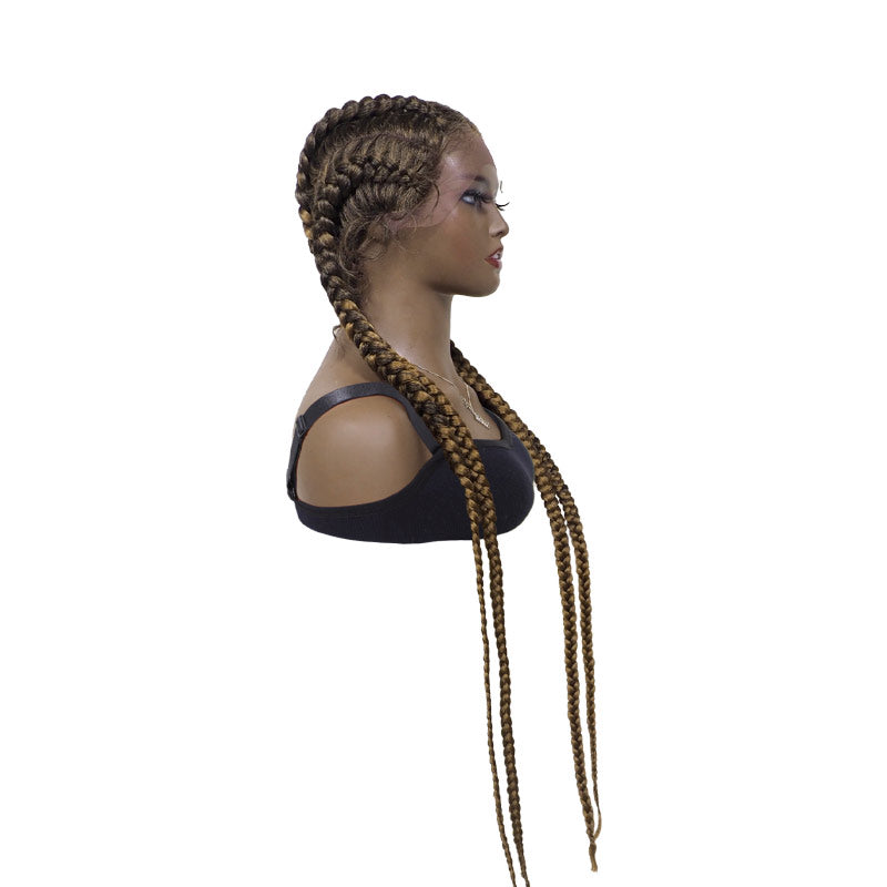 Synthetic Lace Front Wigs Black Mixed Medium Brown Box Braided Twisted Wigs