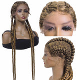 Synthetic Lace Front Wigs Black Mixed Medium Brown Box Braided Twisted Wigs