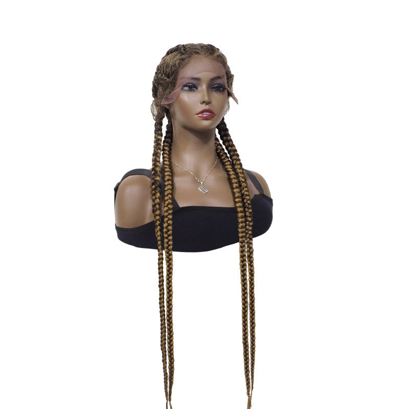 Synthetic Lace Front Wigs Black Mixed Medium Brown Box Braided Twisted Wigs