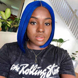 Lace Front Short Bob Wigs Straight Blue Human Hair Party Wig For Women