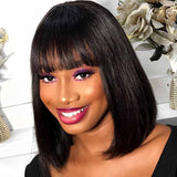 Wig with Bangs Human Hair Straight Glueless Short Bob with Bangs for Black Women