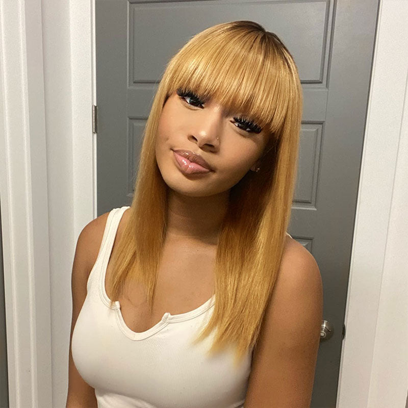 Wig with Bangs Human Hair Straight Glueless Short Bob with Bangs for Black Women