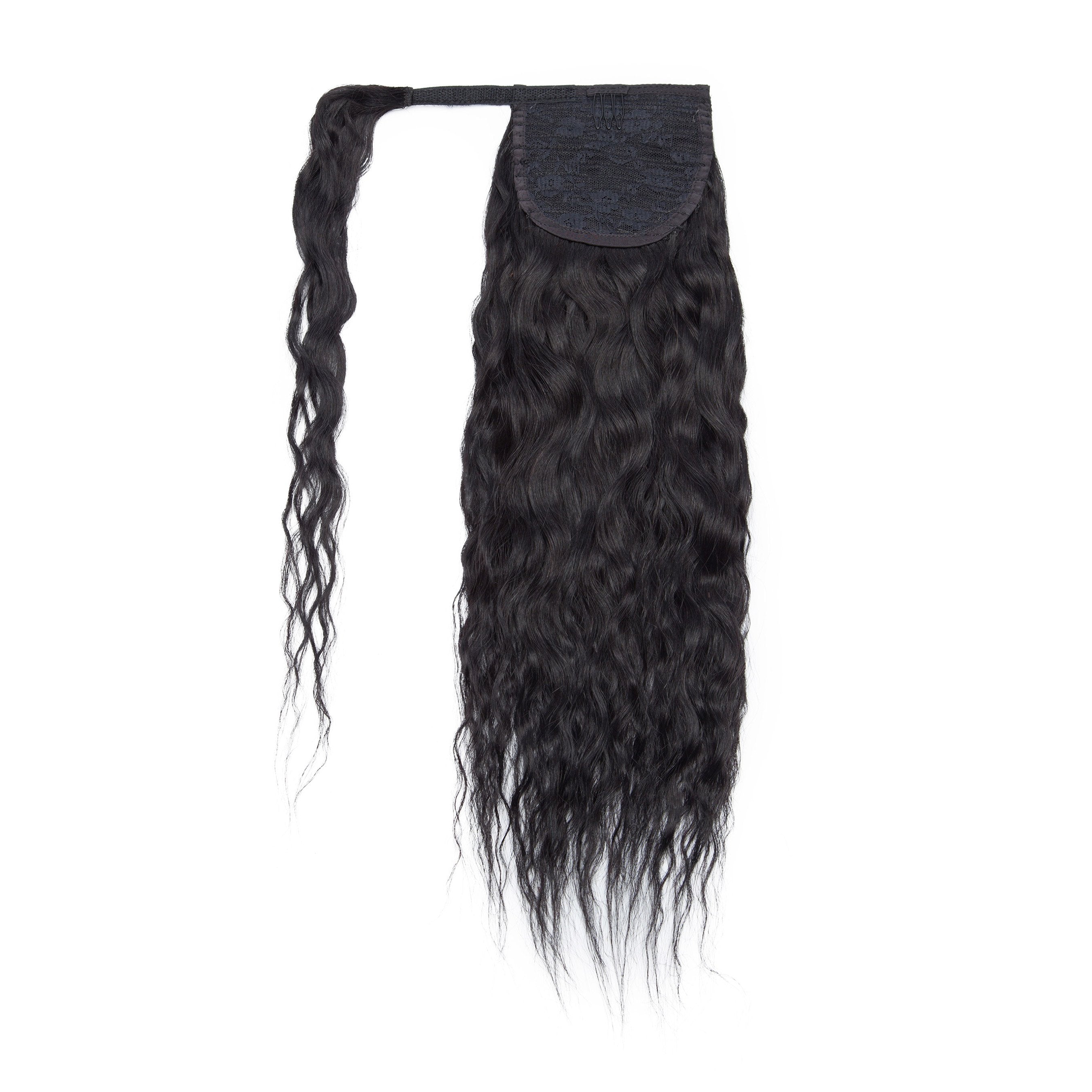 Long Wavy Wrap Around Clip In Ponytail Human Hair Extension Hairpiece for Women